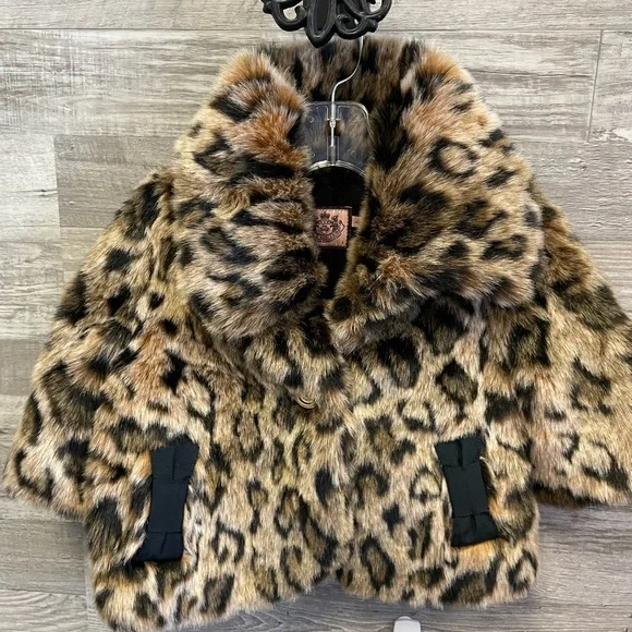 JUICY couture leopard print fur jacket sz 3 - Picture 1 of 3